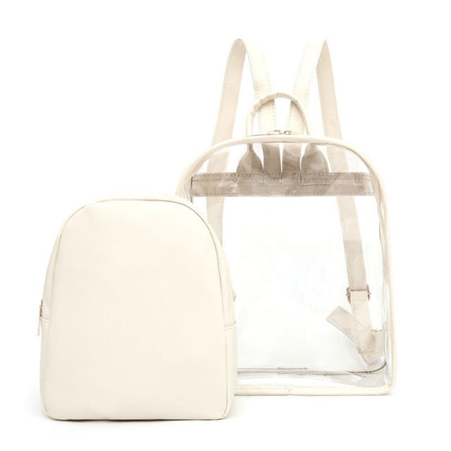 Meselling99 cute Clear Plastic See Through Transparent Backpack girl studen-WHITE-Free Shipping at meselling99