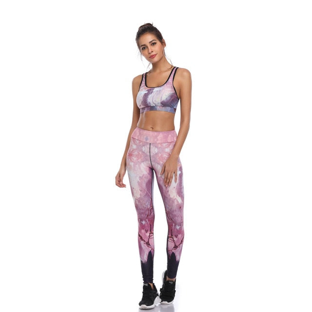 Fitness Yoga Set Women Print Push Up Quick Dry Spotrs Wear Yoga Suits-S34-L-Free Shipping at meselling99