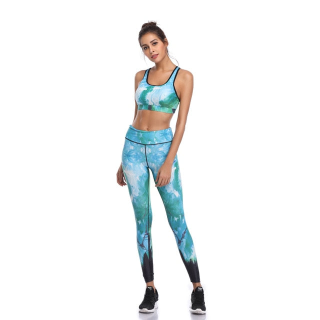 Fitness Yoga Set Women Print Push Up Quick Dry Spotrs Wear Yoga Suits-S31-L-Free Shipping at meselling99