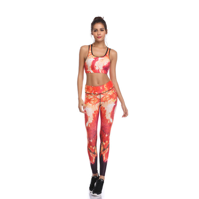 Fitness Yoga Set Women Print Push Up Quick Dry Spotrs Wear Yoga Suits-S30-L-Free Shipping at meselling99