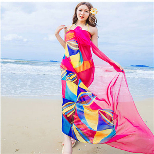 2020 Women Bikini Beach Wear Hot Summer Beach Sarongs Chiffon Scarves-Pink-One Size-Free Shipping at meselling99