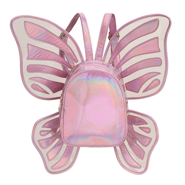 Meselling99 Fashion personality fun butterfly modeling laser transparent pu leather zipper ladies backpack-pink-Free Shipping at meselling99