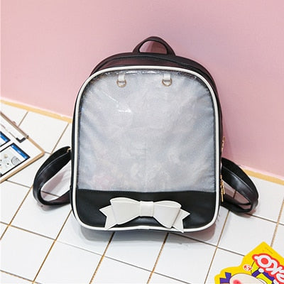 Meselling99 Transparent Backpacks Women Harajuku Bow-knot Itabags Bags School-Black White-Free Shipping at meselling99