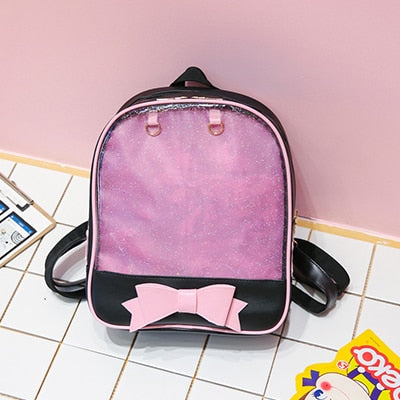 Meselling99 Transparent Backpacks Women Harajuku Bow-knot Itabags Bags School-Black Pink-Free Shipping at meselling99