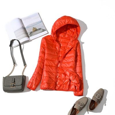 Women Ultra-light Thin Down Jacket 2020 Autumn Winte Warm Duck Down Coat-Orange Hooded-4XL-Free Shipping at meselling99