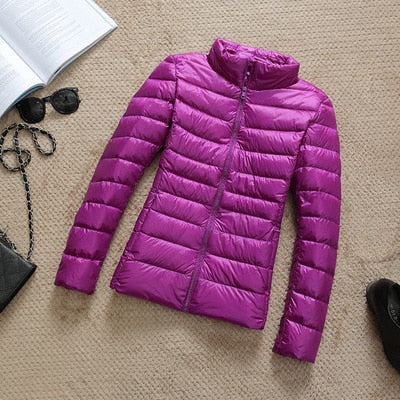 Women Ultra-light Thin Down Jacket 2020 Autumn Winte Warm Duck Down Coat-purple Stand collar-4XL-Free Shipping at meselling99