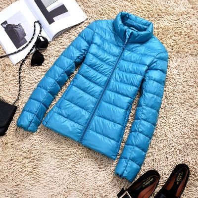 Women Ultra-light Thin Down Jacket 2020 Autumn Winte Warm Duck Down Coat-blue Stand collar-L-Free Shipping at meselling99