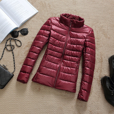 Women Ultra-light Thin Down Jacket 2020 Autumn Winte Warm Duck Down Coat-Red wine Stand-L-Free Shipping at meselling99