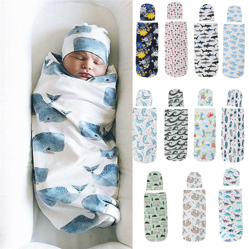 Newborn Baby Blankets Printed Newborn Infant Baby Boys Girls Sleeping Swaddle with Hats--Free Shipping at meselling99