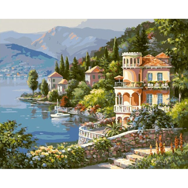 Paint By Numbers For Adults/ Children Harbor Landscape Oil Painting Drawing On Canvas--Free Shipping at meselling99