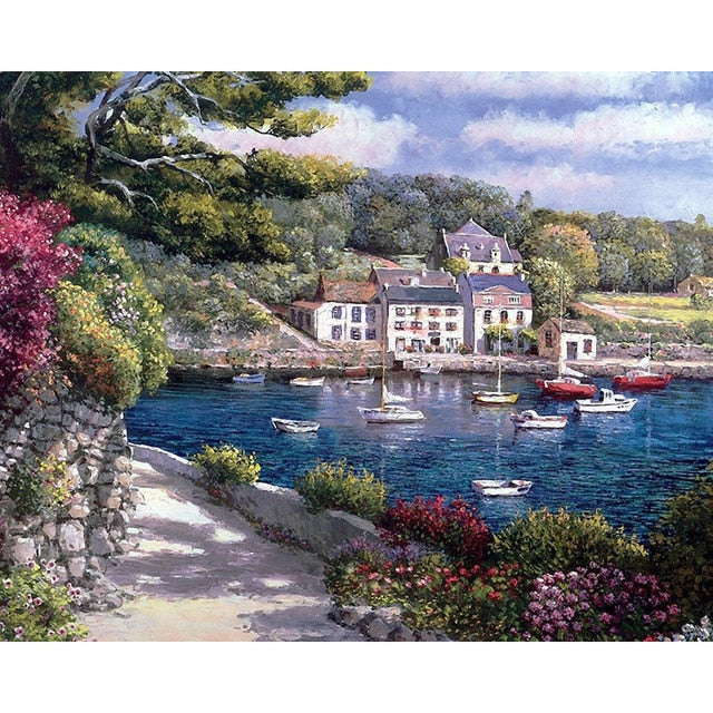 Paint By Numbers For Adults/ Children Harbor Landscape Oil Painting Drawing On Canvas-99254-40x50cm no frame-Free Shipping at meselling99