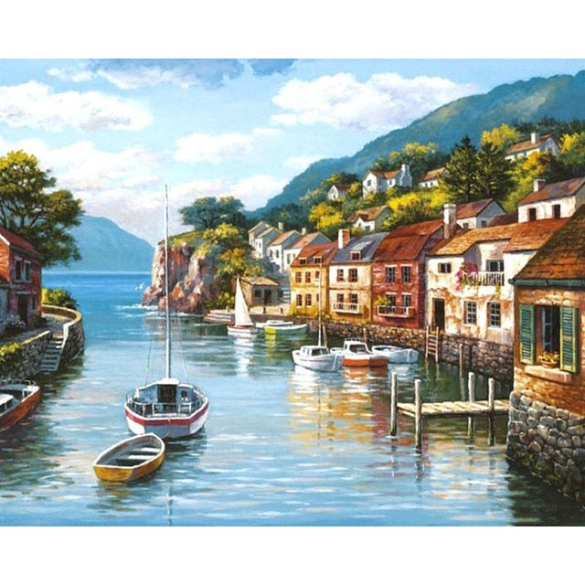 Paint By Numbers For Adults/ Children Harbor Landscape Oil Painting Drawing On Canvas-99269-10x15cm no frame-Free Shipping at meselling99