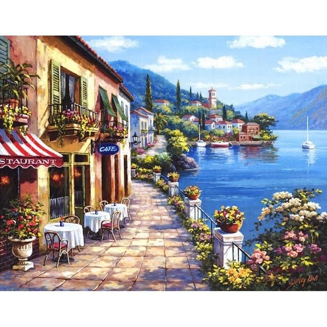 Paint By Numbers For Adults/ Children Harbor Landscape Oil Painting Drawing On Canvas-99298-40x50cm no frame-Free Shipping at meselling99