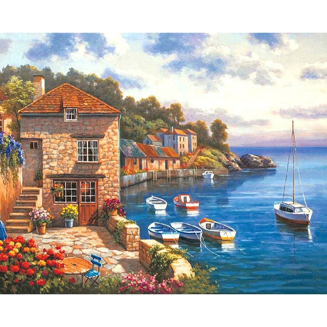 Paint By Numbers For Adults/ Children Harbor Landscape Oil Painting Drawing On Canvas-99308-10x15cm no frame-Free Shipping at meselling99