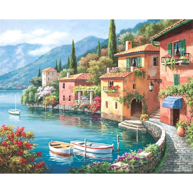 Paint By Numbers For Adults/ Children Harbor Landscape Oil Painting Drawing On Canvas-99440-40x50cm no frame-Free Shipping at meselling99