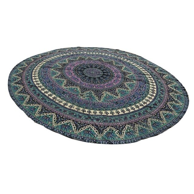Round Beach Towels Adults Peacock Feather Print Swimming Bath Towel Yoga Mat--Free Shipping at meselling99