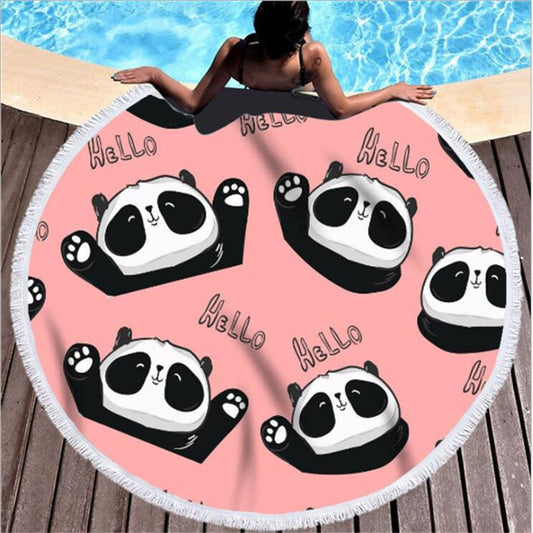 Beach Towel Printed Cute Little Panda Cartoon Towels Spa Towel Summer Swimming Sbort Large Round Fabric Towels--Free Shipping at meselling99
