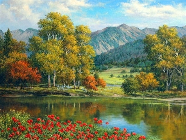 DIY 50x40cm Paint By Numbers For Landscapes Home Decoration Oil Painting-SZGD814-50X40cm No Frame-Free Shipping at meselling99
