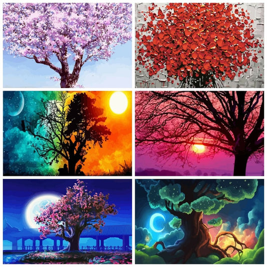 Paints By Numbers Tree Pictures Oil Drawing By Numbers For Adults--Free Shipping at meselling99