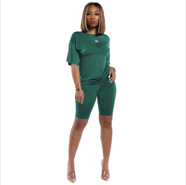 Women Sets Summer Tracksuits Short Sleeve Top Shorts Suit-Green-S-Free Shipping at meselling99