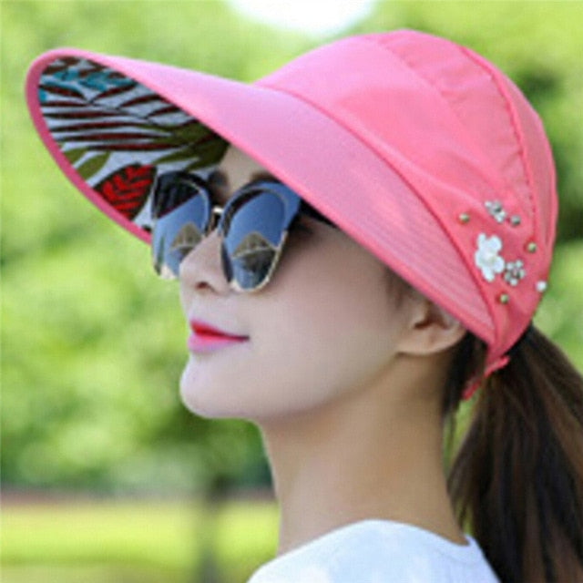 Outdoor UV Protect Sun Hat Foldable Large Brim Visor Cap Beach Sun Hat-Watermelonred-Free Shipping at meselling99