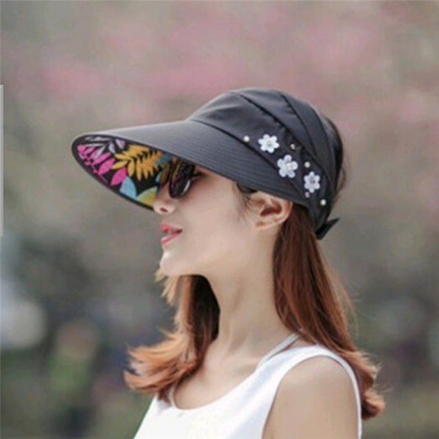 Outdoor UV Protect Sun Hat Foldable Large Brim Visor Cap Beach Sun Hat-Black-Free Shipping at meselling99