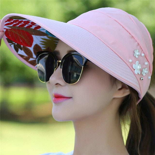Outdoor UV Protect Sun Hat Foldable Large Brim Visor Cap Beach Sun Hat-Pink-Free Shipping at meselling99