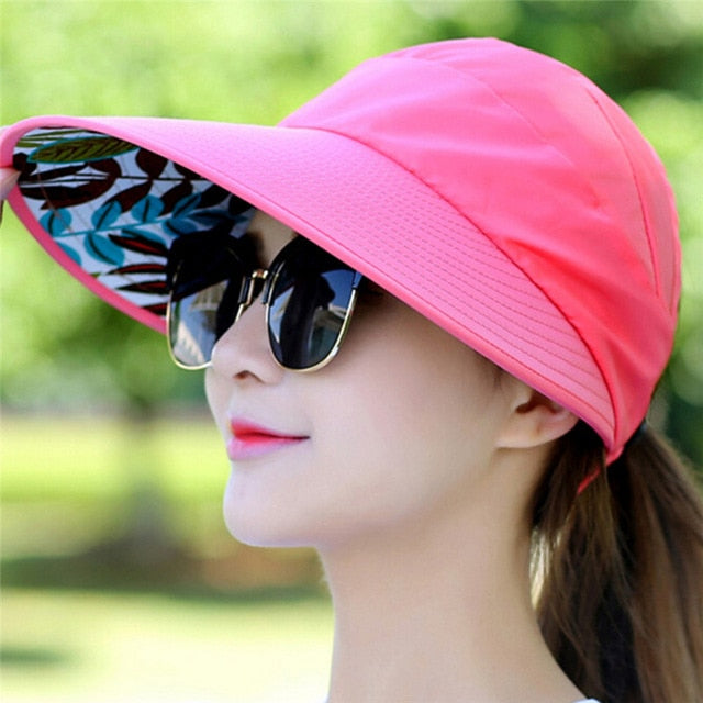 Outdoor UV Protect Sun Hat Foldable Large Brim Visor Cap Beach Sun Hat-Rose-Free Shipping at meselling99