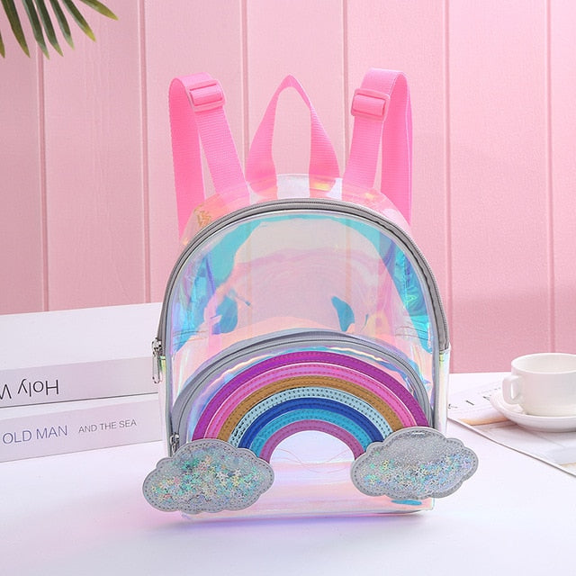 Meselling99 Cartoon Rainbow Unicorn Transparent Backpack For Children-Rainbow-Free Shipping at meselling99