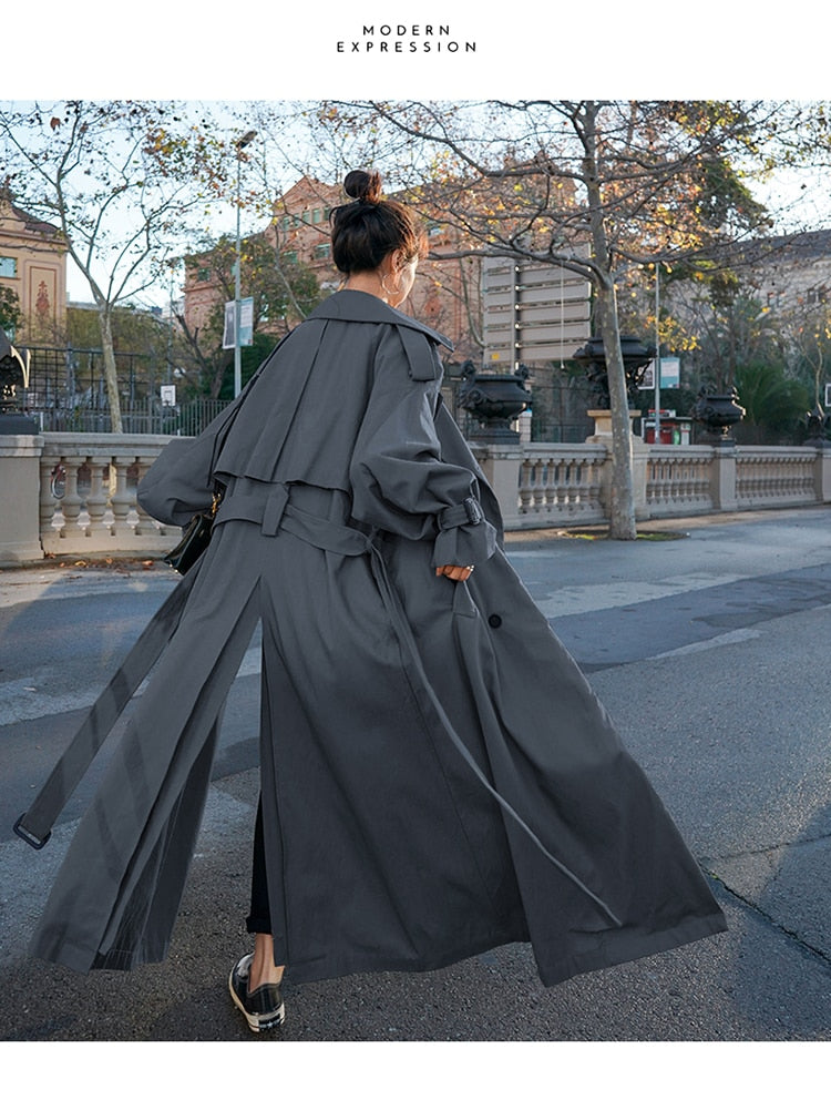 Meselling99 Style Loose Oversized X-Long Women's Trench Coat with Belt--Free Shipping at meselling99