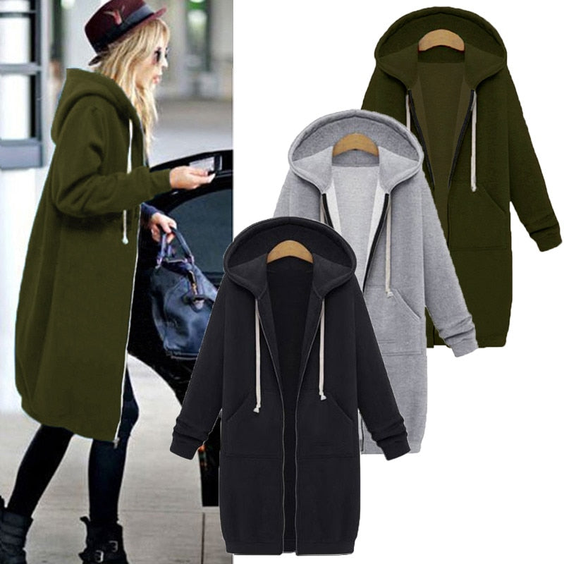 Women Autumn Winter Oversize Hoodies Long Sleeve Zipper Fashion Outerwear--Free Shipping at meselling99