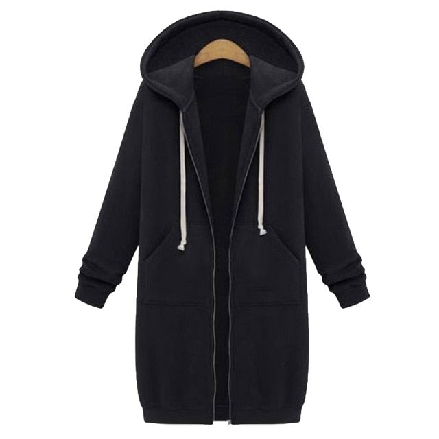 Women Autumn Winter Oversize Hoodies Long Sleeve Zipper Fashion Outerwear-Black-4XL-Free Shipping at meselling99