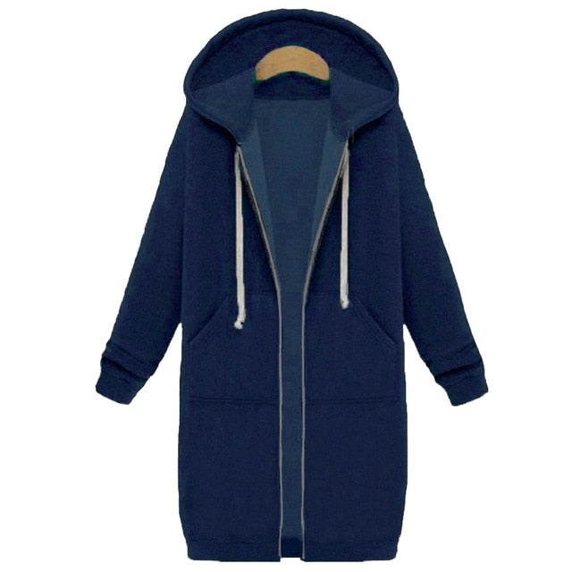 Women Autumn Winter Oversize Hoodies Long Sleeve Zipper Fashion Outerwear-Blue-4XL-Free Shipping at meselling99