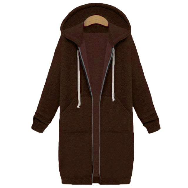 Women Autumn Winter Oversize Hoodies Long Sleeve Zipper Fashion Outerwear-Coffee-4XL-Free Shipping at meselling99