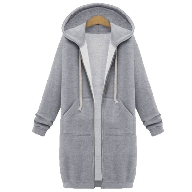 Women Autumn Winter Oversize Hoodies Long Sleeve Zipper Fashion Outerwear-Gray-4XL-Free Shipping at meselling99