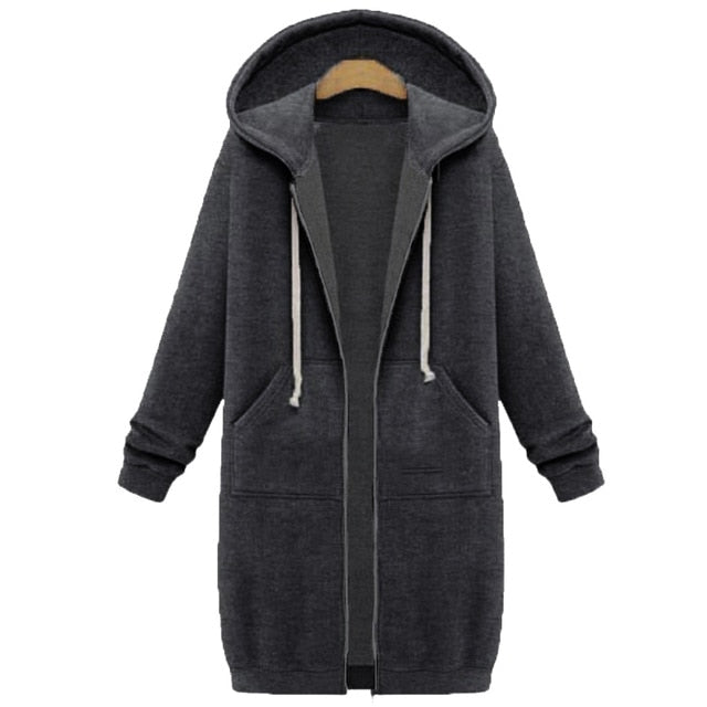 Women Autumn Winter Oversize Hoodies Long Sleeve Zipper Fashion Outerwear-Dark Gray-4XL-Free Shipping at meselling99