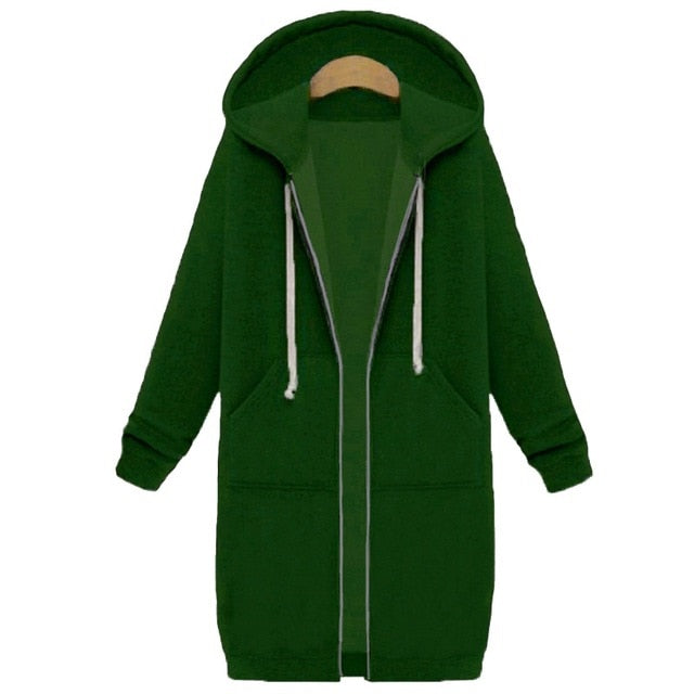 Women Autumn Winter Oversize Hoodies Long Sleeve Zipper Fashion Outerwear-Green-4XL-Free Shipping at meselling99