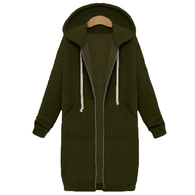Women Autumn Winter Oversize Hoodies Long Sleeve Zipper Fashion Outerwear-Army Green-4XL-Free Shipping at meselling99