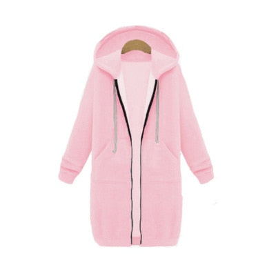 Women Autumn Winter Oversize Hoodies Long Sleeve Zipper Fashion Outerwear-Pink-4XL-Free Shipping at meselling99