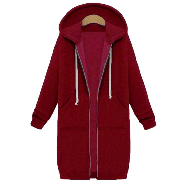 Women Autumn Winter Oversize Hoodies Long Sleeve Zipper Fashion Outerwear-Red-4XL-Free Shipping at meselling99