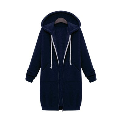 Women Autumn Winter Oversize Hoodies Long Sleeve Zipper Fashion Outerwear-Navy-4XL-Free Shipping at meselling99
