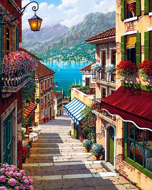 Meselling99 Painting By Numbers Scenery DIY Oil Coloring By Numbers Street Landscape Canvas Paint Art Pictures-SZYH6066-40X50cm No Frame-Free Shipping at meselling99