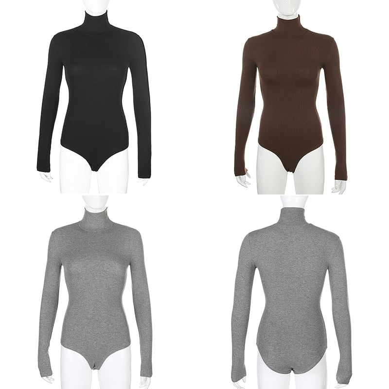 Meselling99 Casual Solid Skinny Turtleneck Long Sleeve Bodysuit Warm Basic--Free Shipping at meselling99