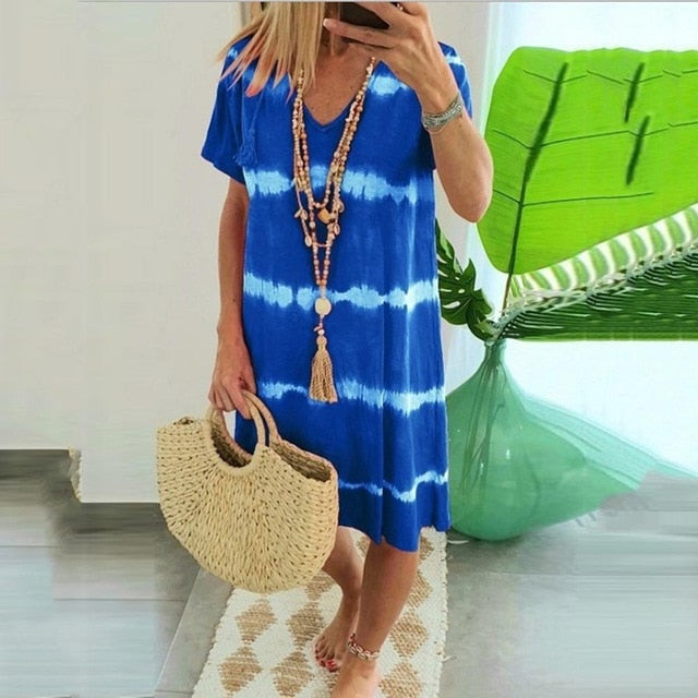 Meselling99 Womens Casual Striped Print Dress-Casual Dresses-hengde3031 Blue-5XL-Free Shipping at meselling99