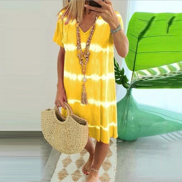 Meselling99 Womens Casual Striped Print Dress-Casual Dresses-hengde3031 Yellow-S-Free Shipping at meselling99
