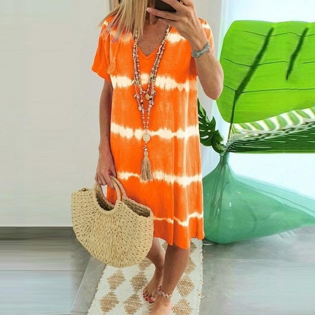 Meselling99 Womens Casual Striped Print Dress-Casual Dresses-hengde3031 Orange-S-Free Shipping at meselling99