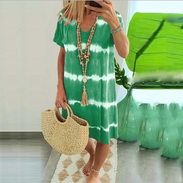 Meselling99 Womens Casual Striped Print Dress-Casual Dresses-hengde3031 Green-S-Free Shipping at meselling99