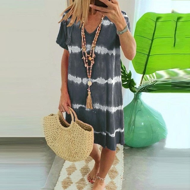 Meselling99 Womens Casual Striped Print Dress-Casual Dresses-hengde3031 Gray-5XL-Free Shipping at meselling99