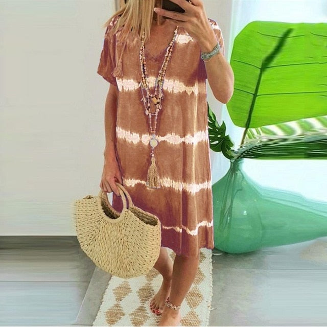 Meselling99 Womens Casual Striped Print Dress-Casual Dresses-hengde3031 Brown-S-Free Shipping at meselling99