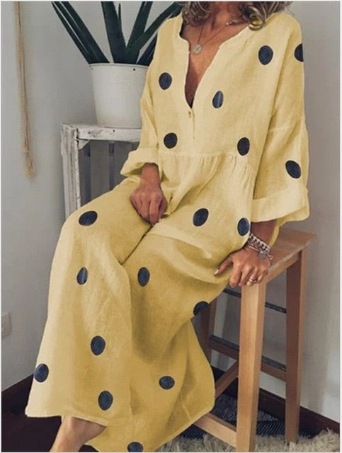 Meselling99 Daily Fashion Bohemia Printed Women's Long Sleeve Dresses-Maxi Dresses-Yellow-S-Free Shipping at meselling99